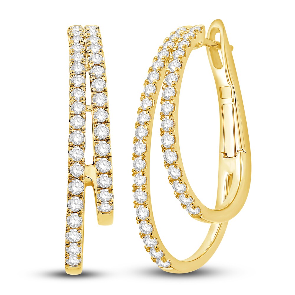 Diamond Double Hoop Earrings 1-1/2 ct tw Round 14K Yellow Gold 20uabYzx