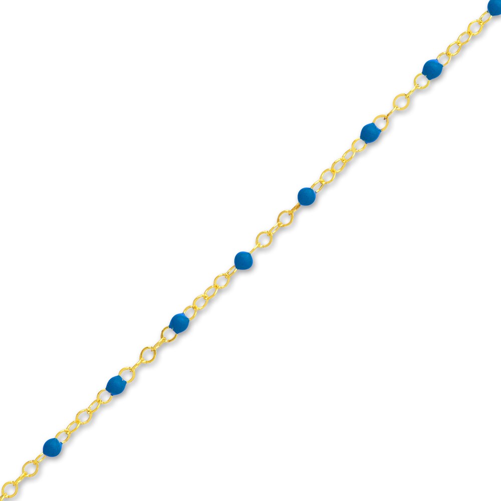 Bead Bracelet Blue Enamel 14K Yellow Gold 7.5\" 26PFmOcW