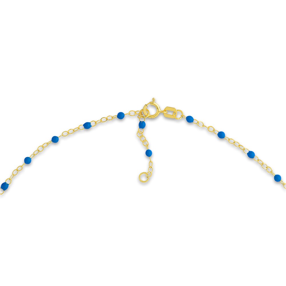 Bead Bracelet Blue Enamel 14K Yellow Gold 7.5\" 26PFmOcW