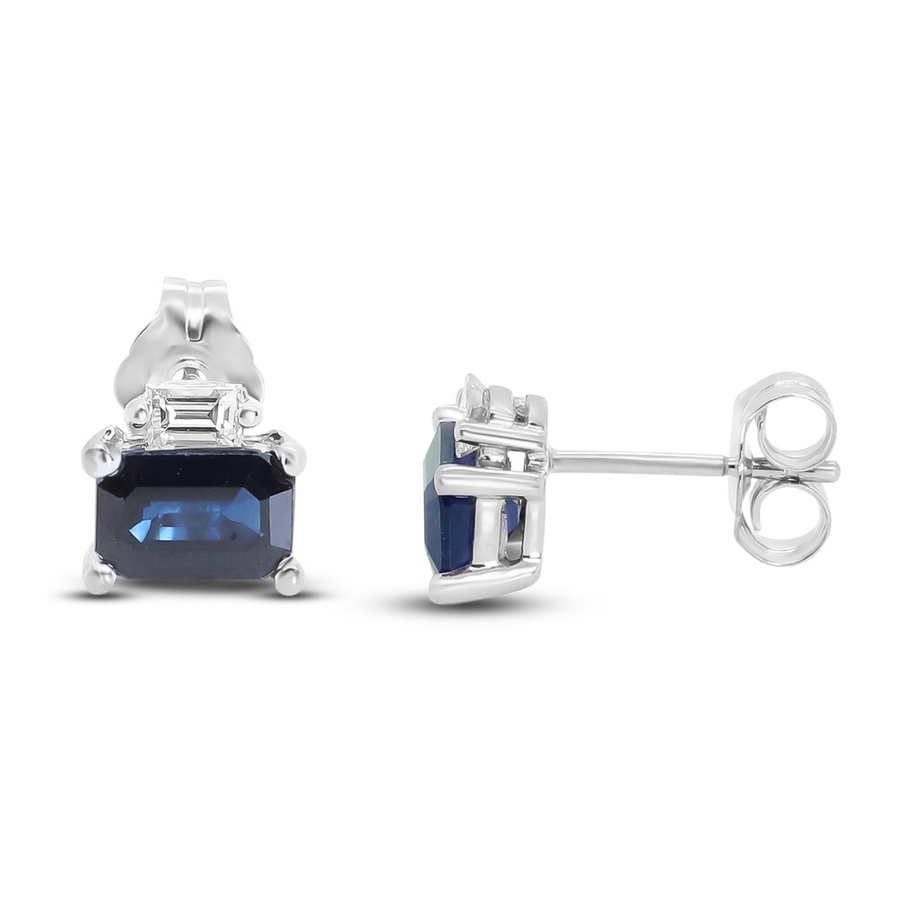 Natural Blue Sapphire Stud Earrings 1/8 ct tw Diamonds 14K White Gold 2DXixjIA