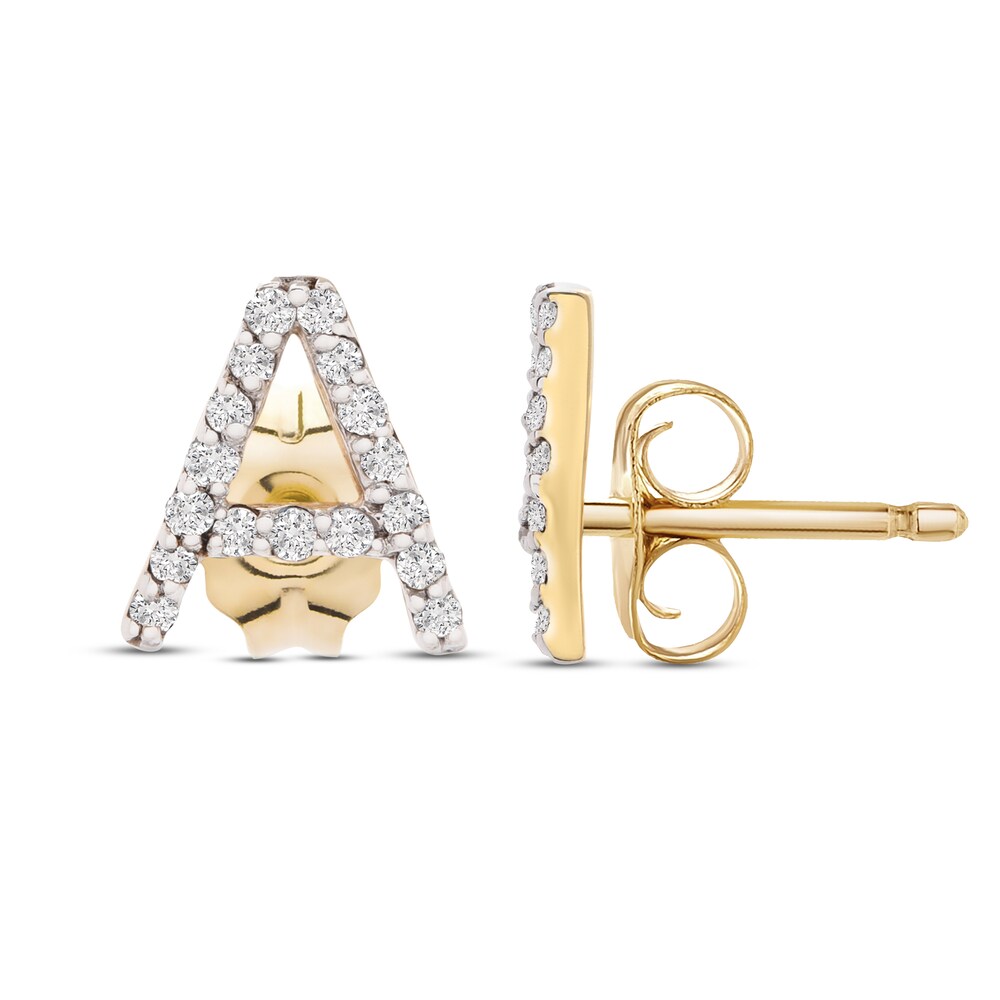 Diamond Letter A Earrings 1/10 ct tw Round 10K Yellow Gold 2UDPeBUK