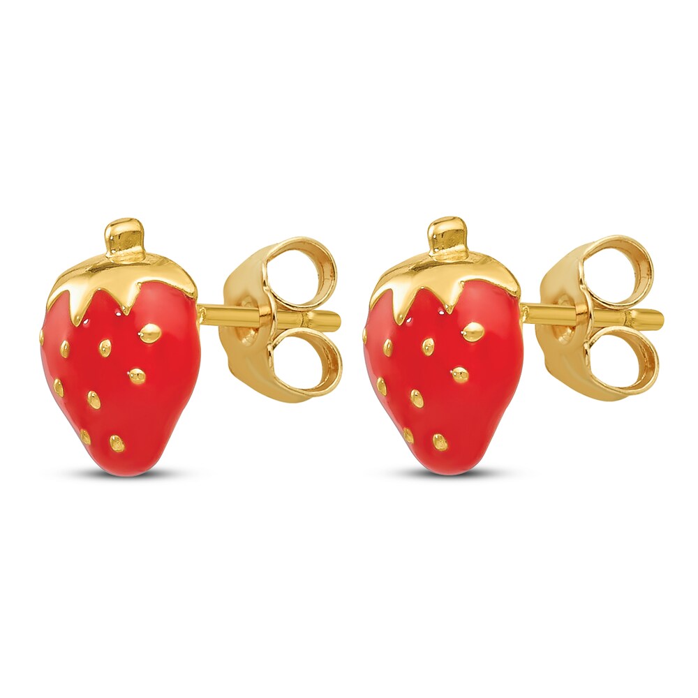 Enameled Strawberry Earrings 14K Yellow Gold 2WjnUr8V