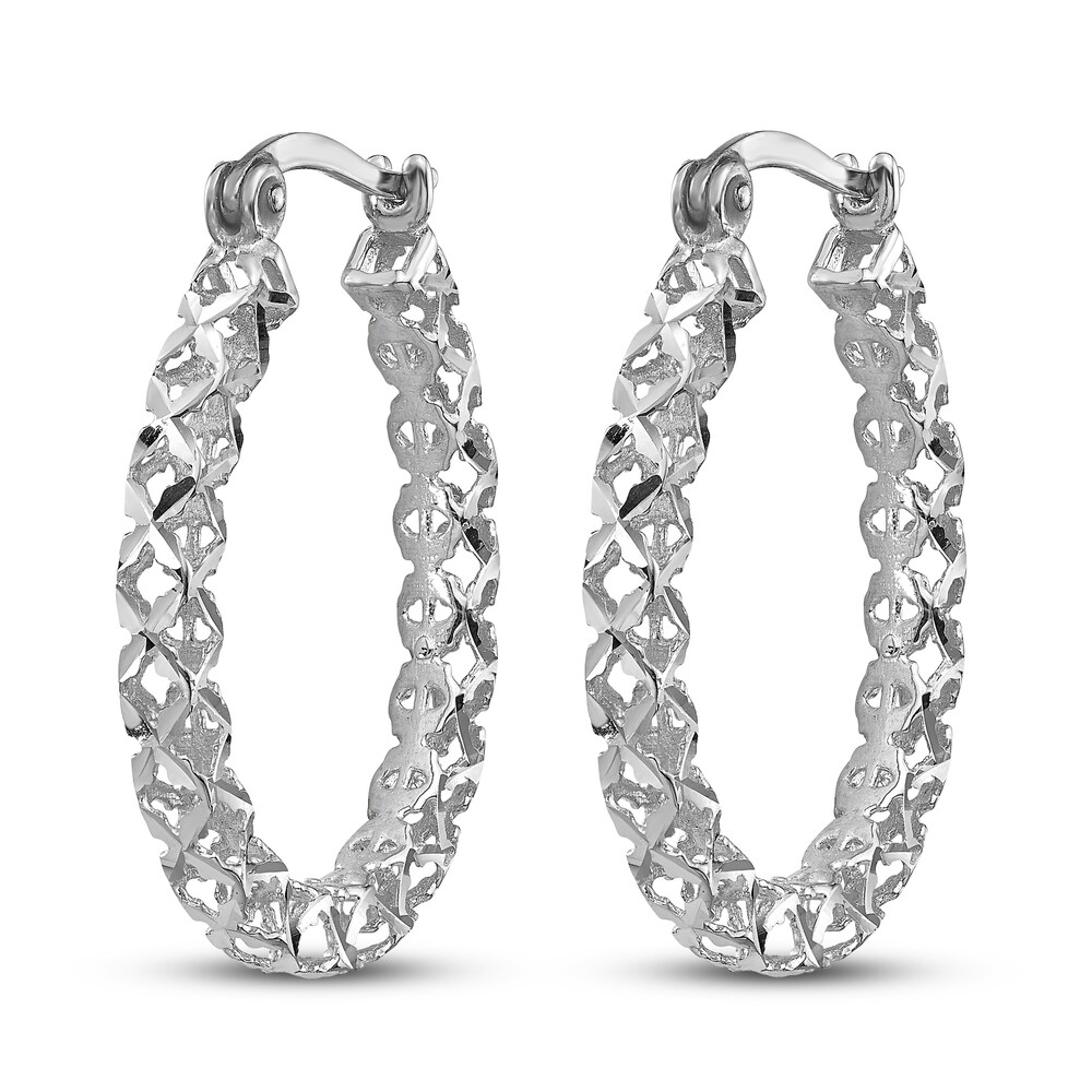 Diamond-cut Hollow Hoop Earrings 14K White Gold 2gVZ5E35
