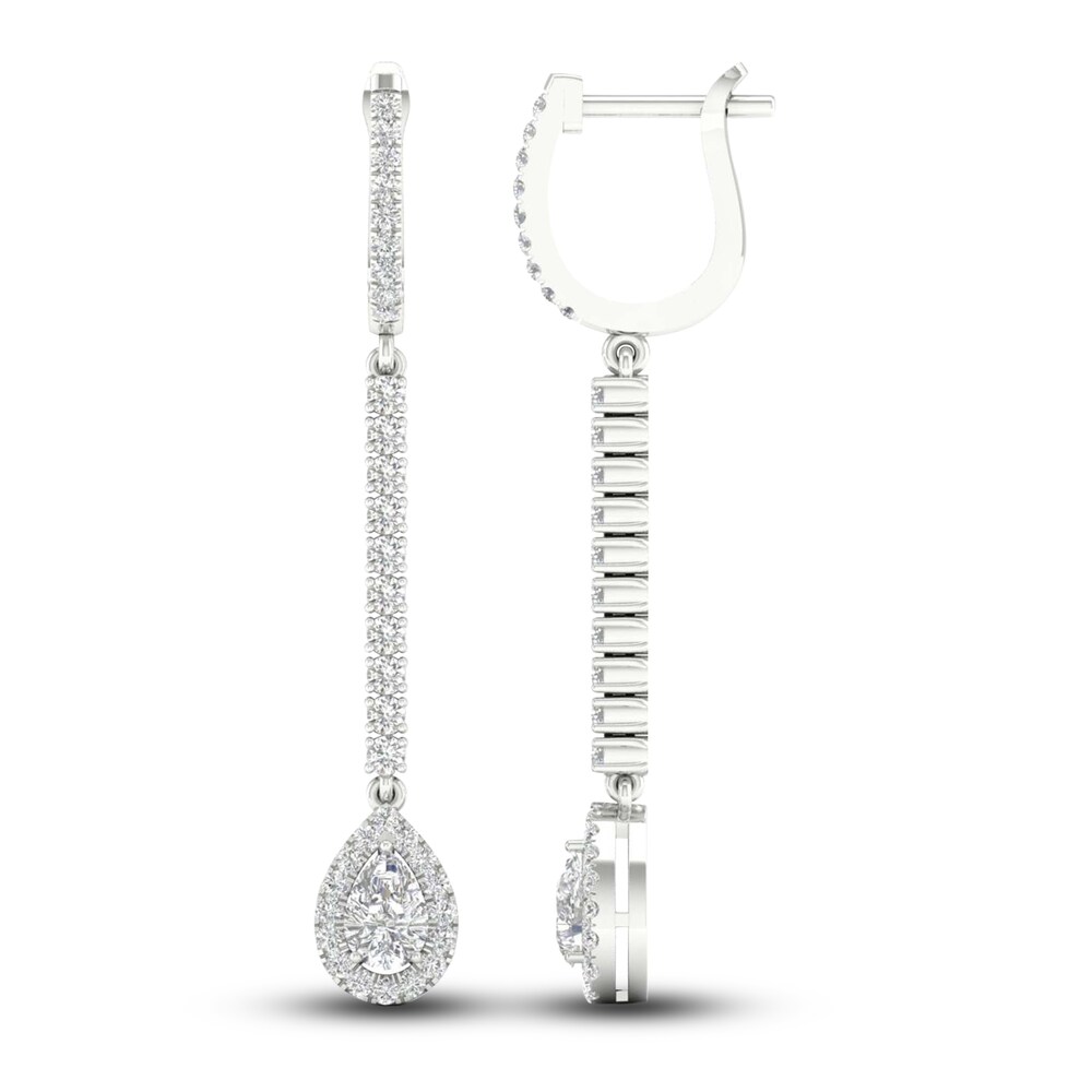 Lab-Created Diamond Dangle Earrings 1-1/2 ct tw Pear/Round 14K White Gold 2uDpDV89