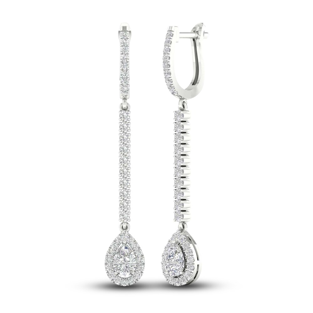 Lab-Created Diamond Dangle Earrings 1-1/2 ct tw Pear/Round 14K White Gold 2uDpDV89