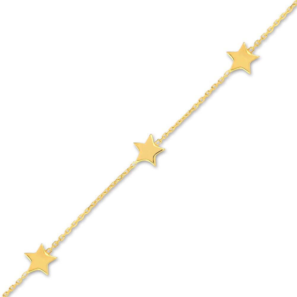 6-Star Station Bracelet 14K Yellow Gold 7.3\" Adj. 33j9OwL3