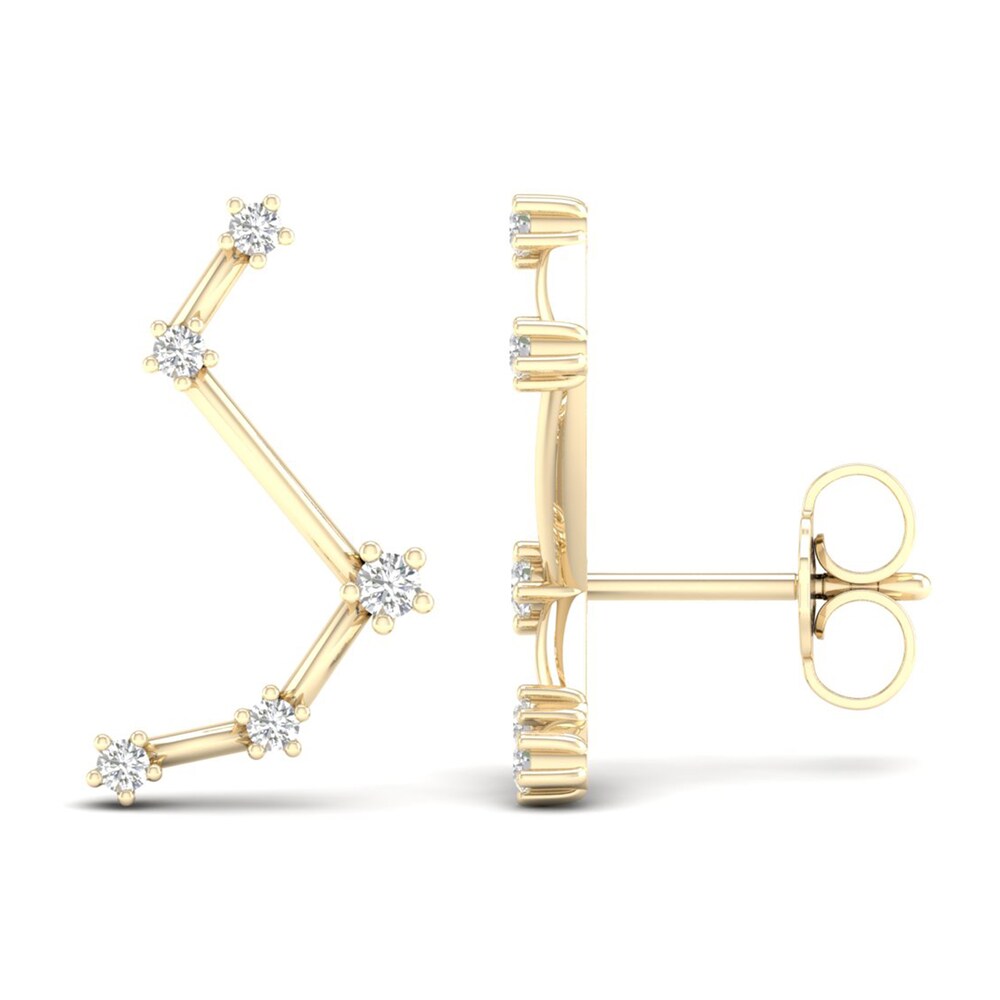 Diamond Aries Constellation Earrings 1/8 ct tw Round 14K Yellow Gold 3MQLVXsb