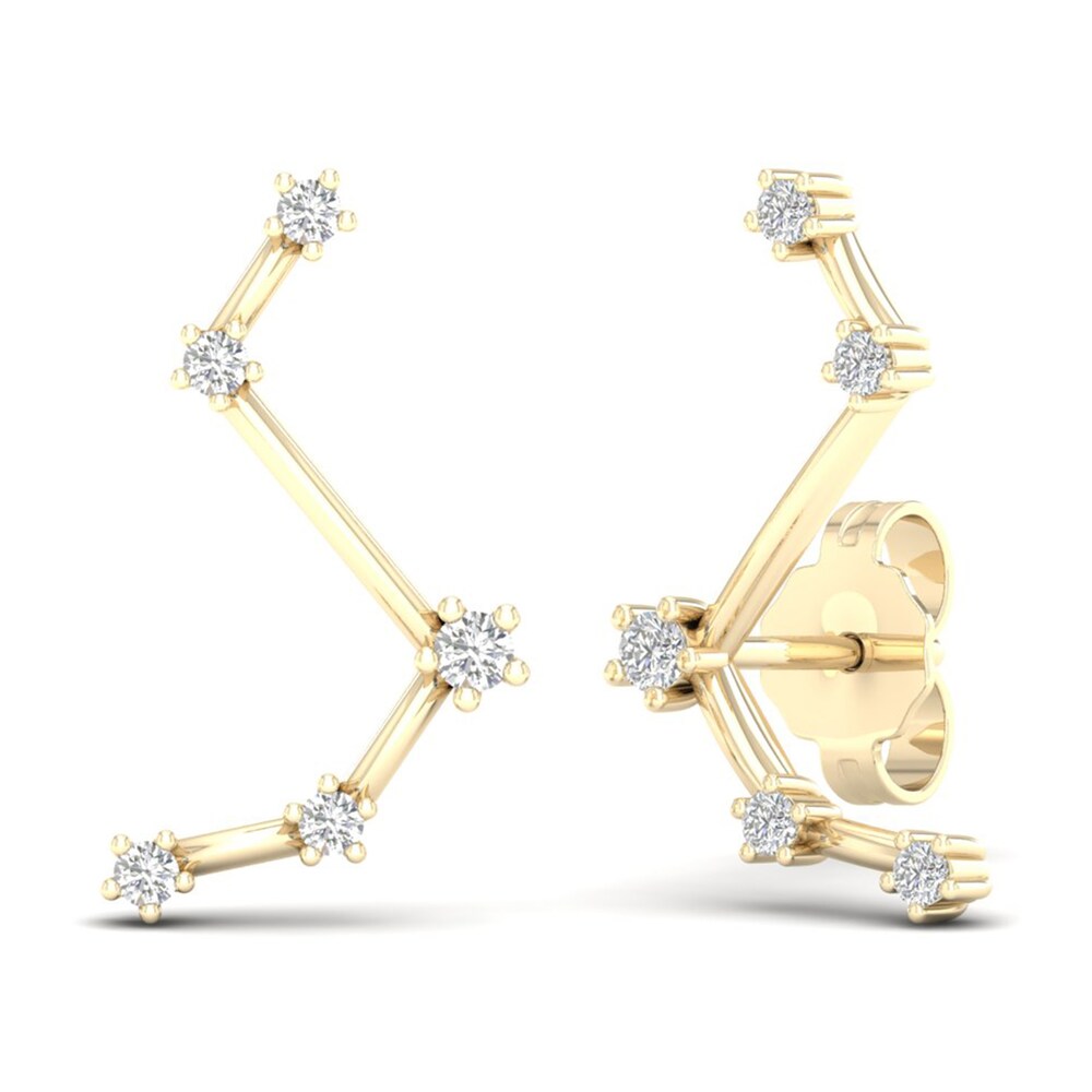 Diamond Aries Constellation Earrings 1/8 ct tw Round 14K Yellow Gold 3MQLVXsb