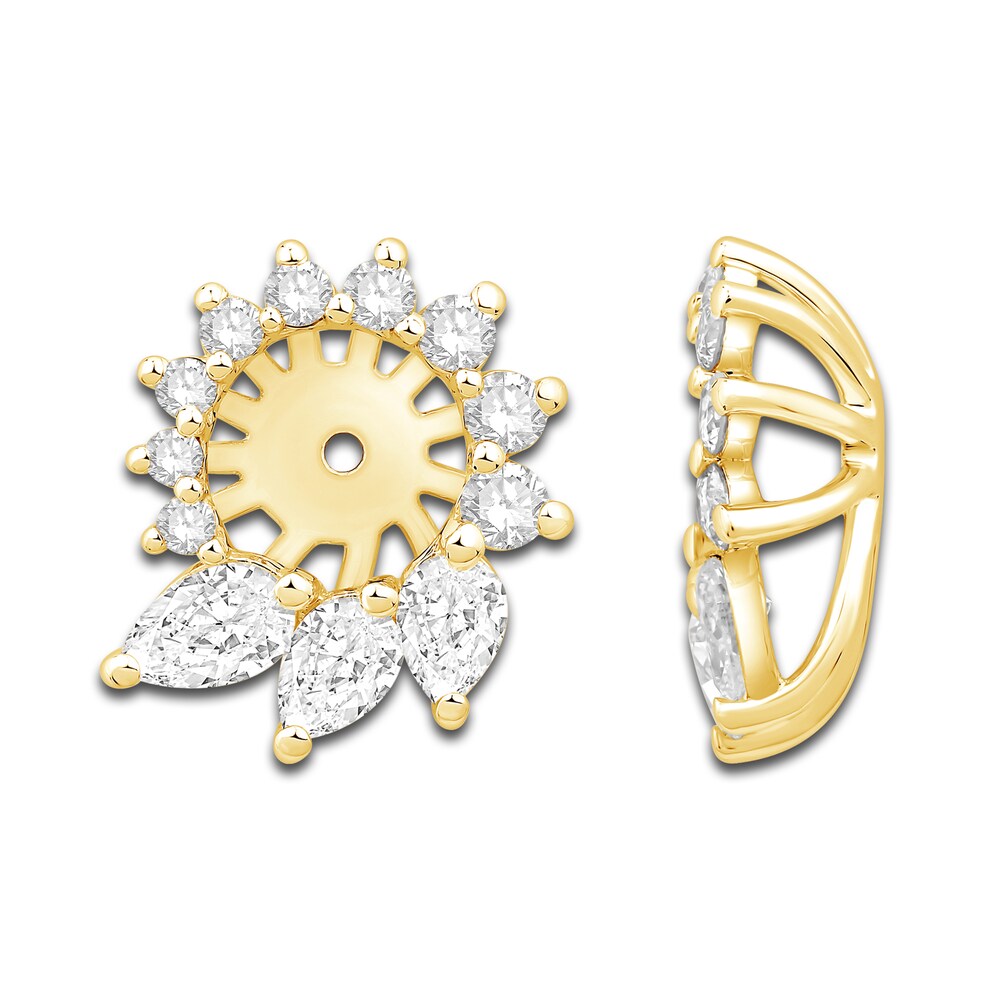 Diamond Floral Halo Earring Jackets 1 ct tw Pear/Round 14K Yellow Gold 3SSaKyWw