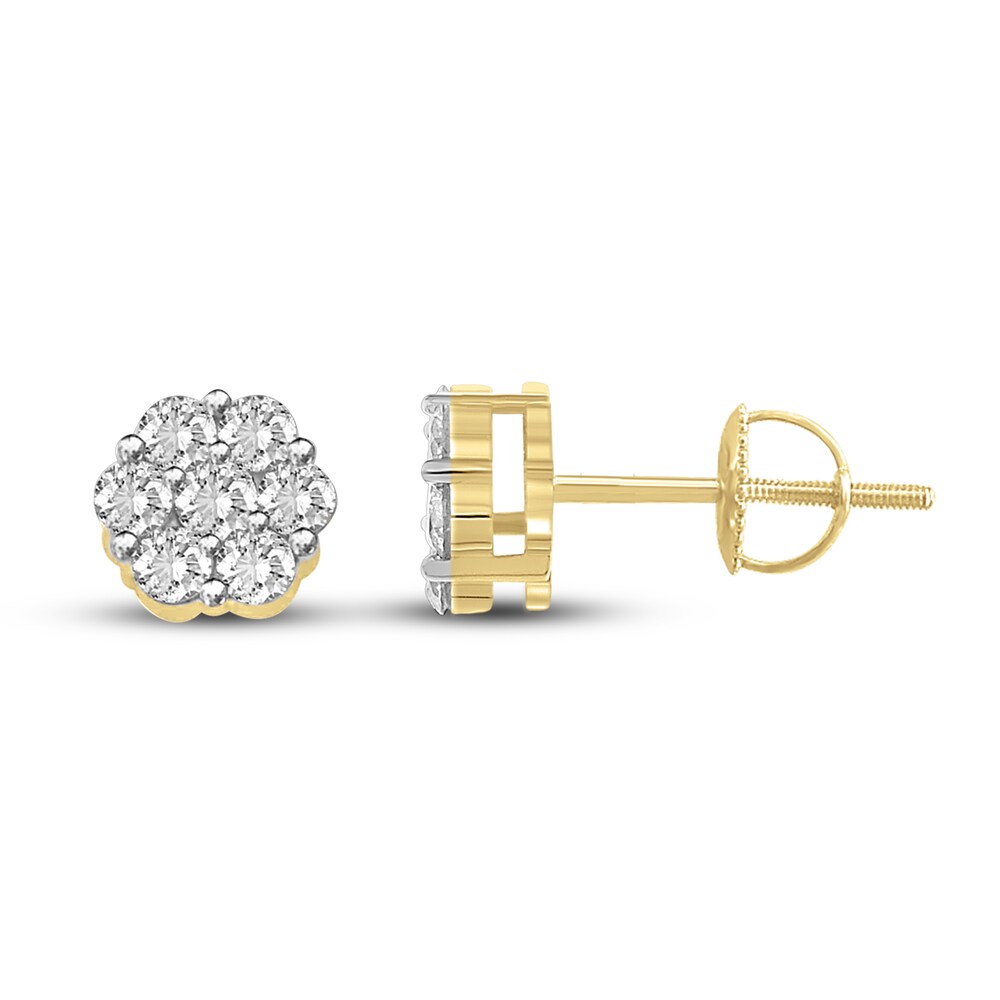 Diamond Stud Earrings 1-1/2 ct tw Round 14K Yellow Gold 3daNZ29O