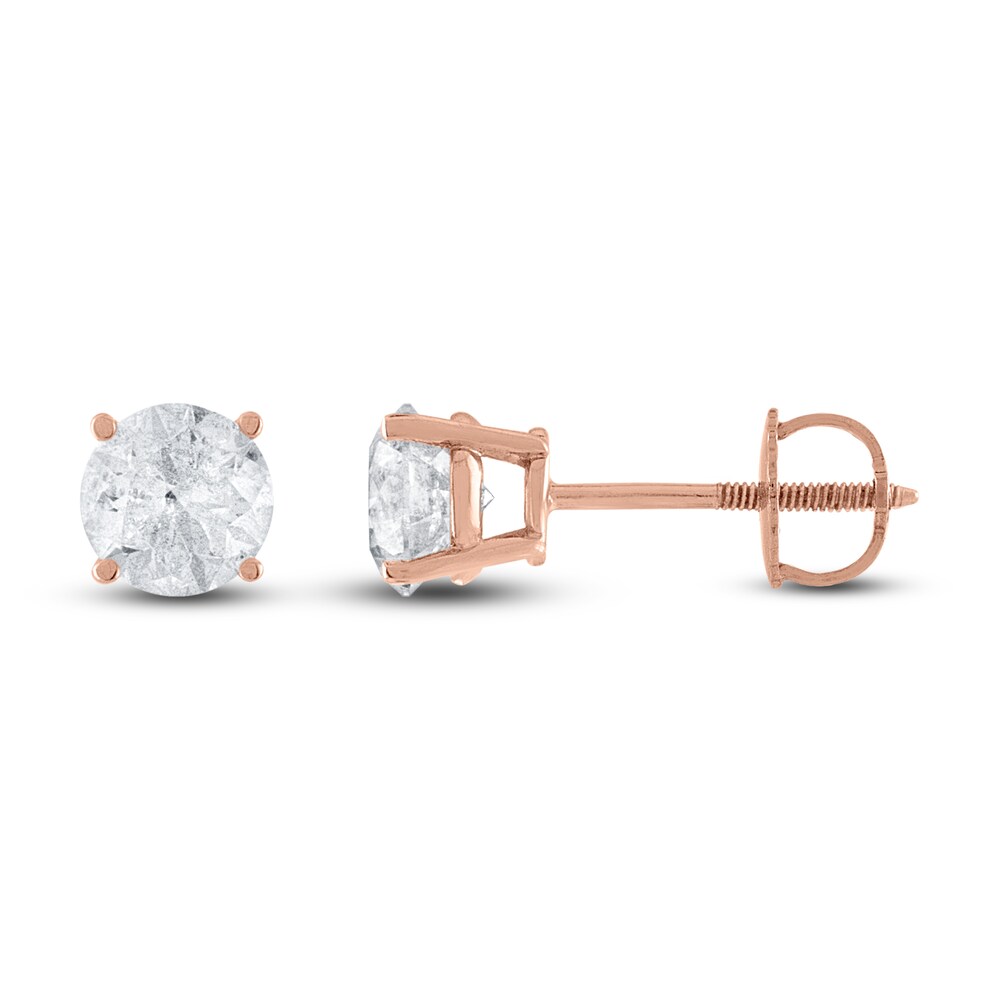 Diamond Solitaire Stud Earrings 1-1/4 ct tw Round 14K Rose Gold (I2/I) 3oG2mORJ