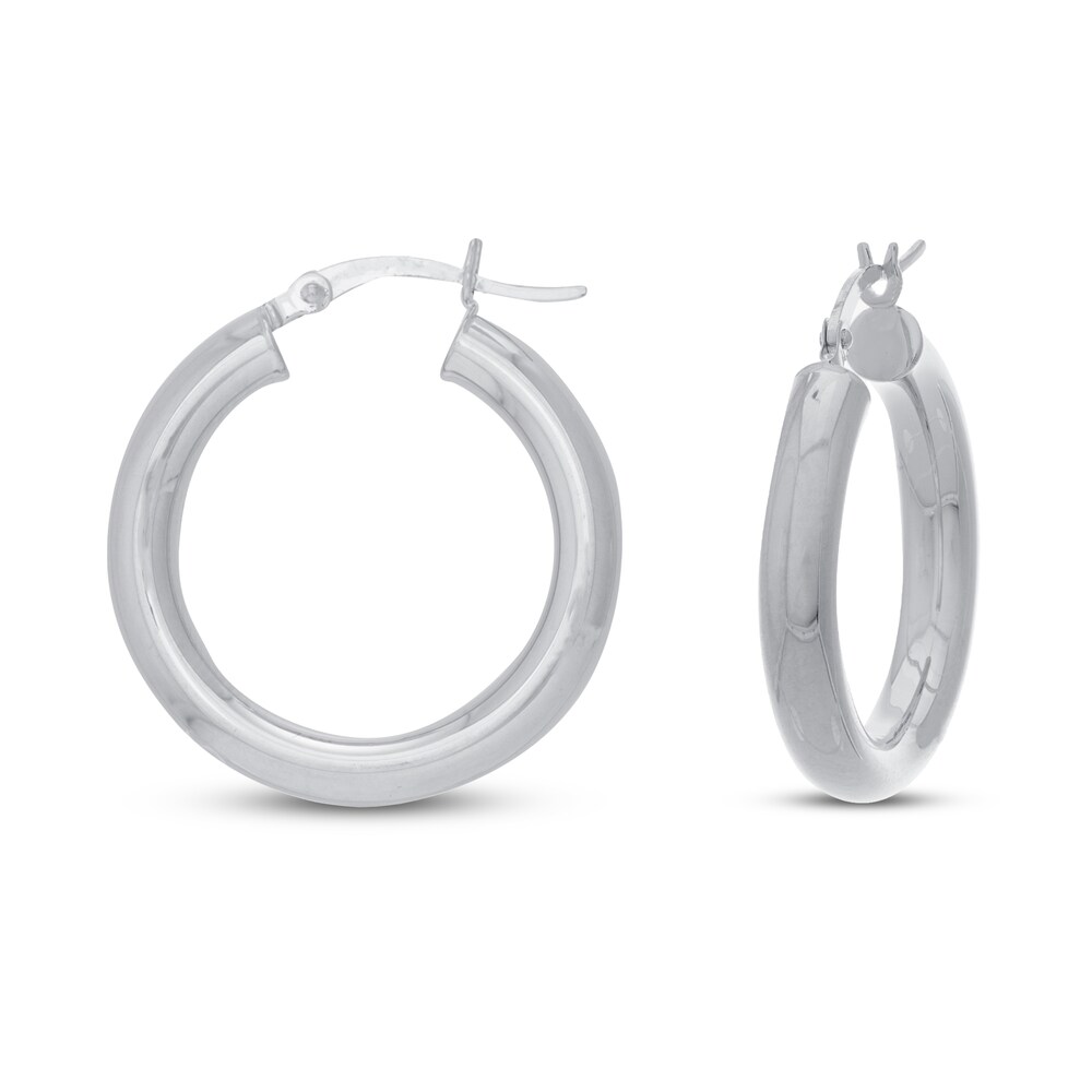 Round Hoop Earrings 14K White Gold 3spAXTE8 [3spAXTE8]