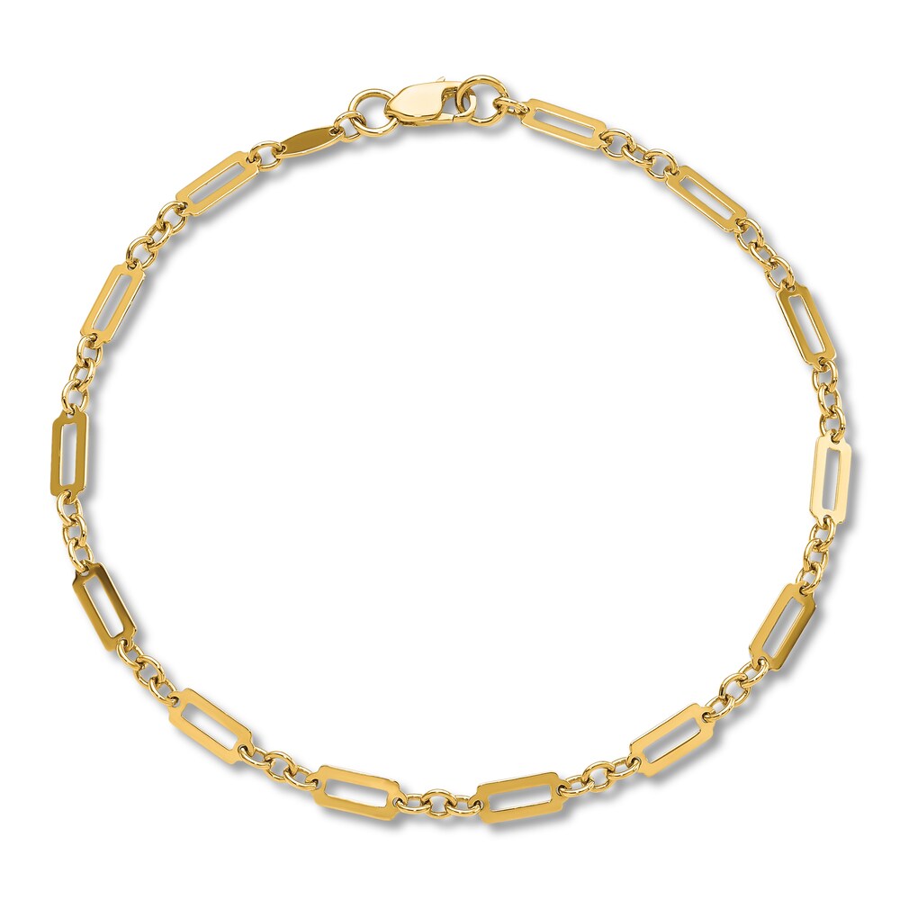 Fancy Rectangle Link Bracelet 14K Yellow Gold 7.5\" 491M0tKE