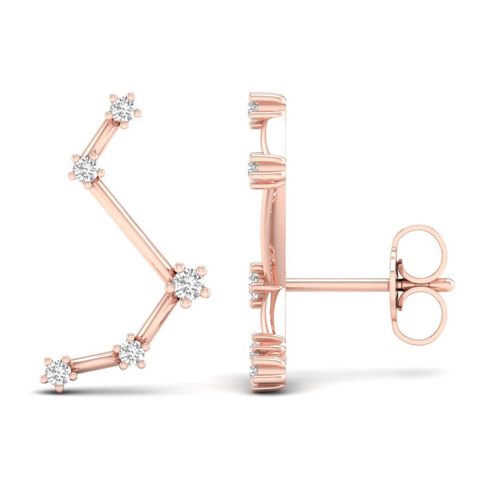 Diamond Aries Constellation Earrings 1/8 ct tw Round 14K Rose Gold 4GNzcBGM