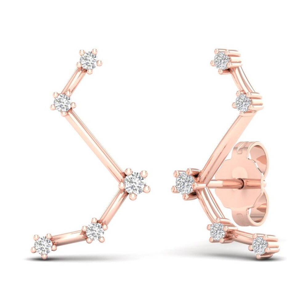 Diamond Aries Constellation Earrings 1/8 ct tw Round 14K Rose Gold 4GNzcBGM