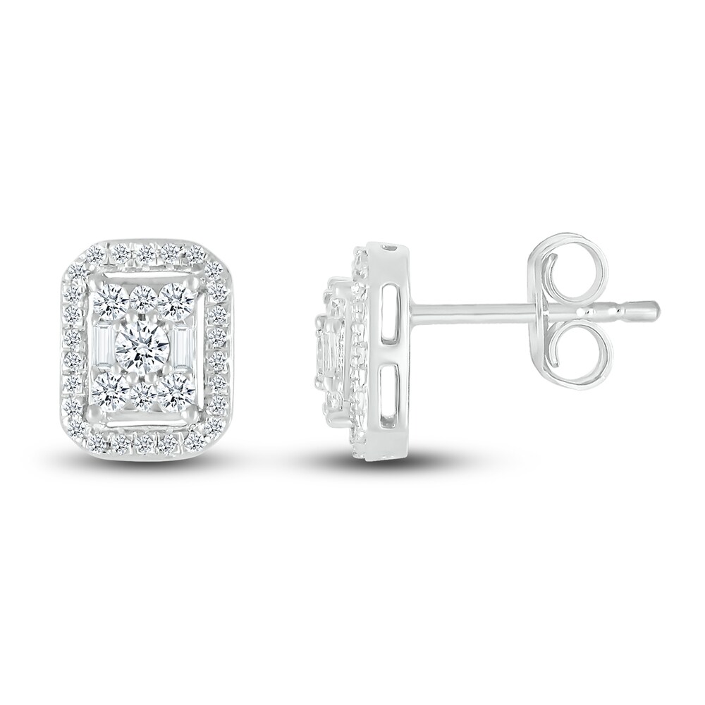 Diamond Stud Earrings 1/3 ct tw Round/Baguette 10K White Gold 4HlIDUAs