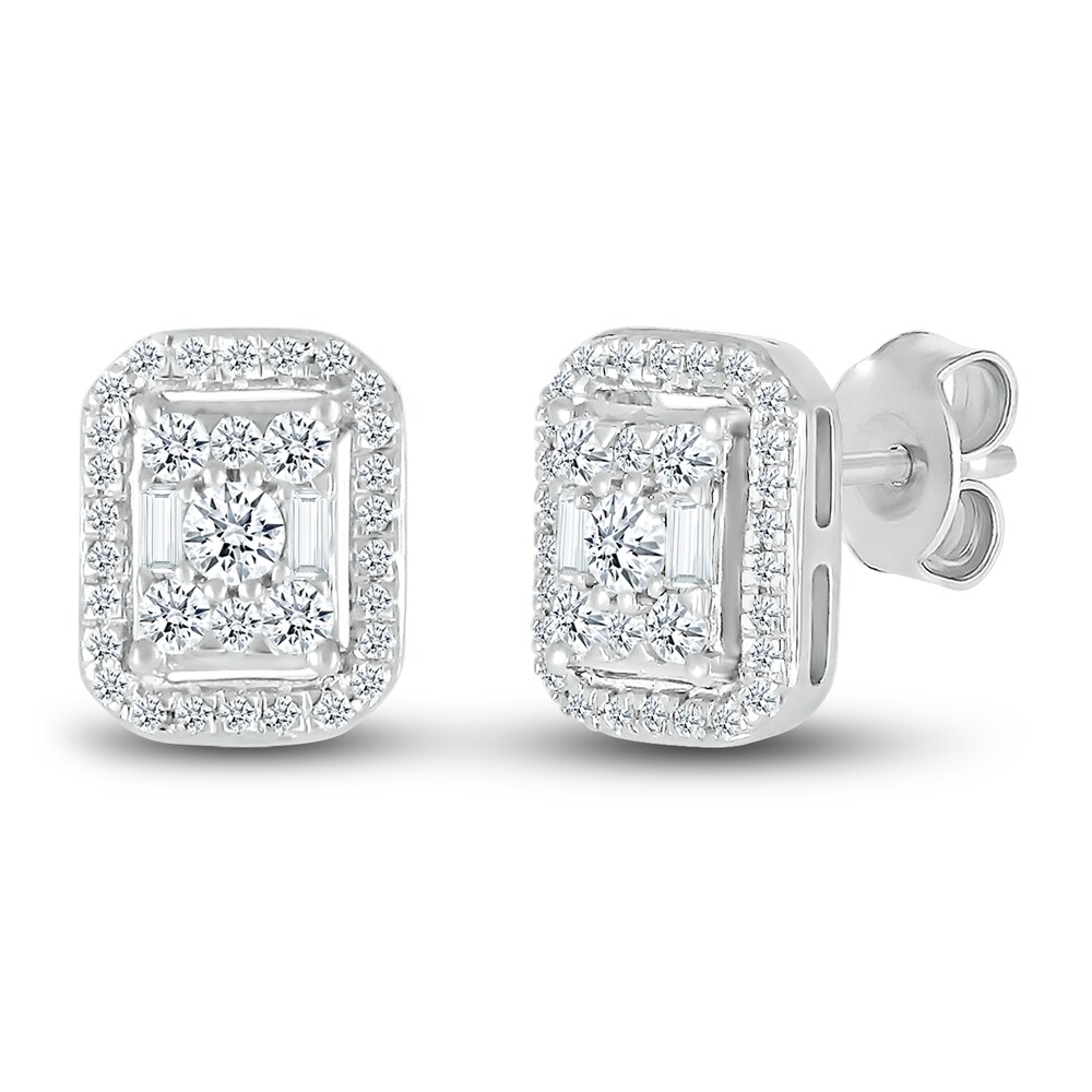 Diamond Stud Earrings 1/3 ct tw Round/Baguette 10K White Gold 4HlIDUAs