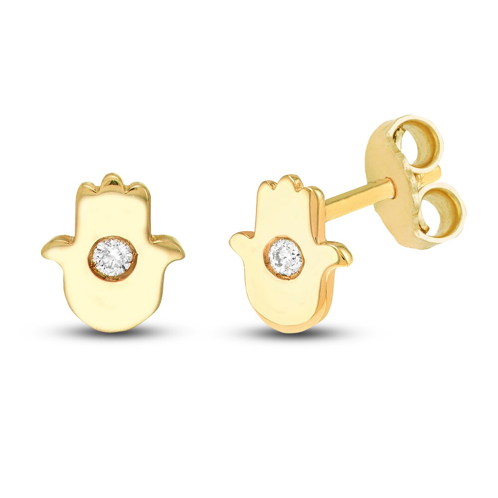 Hamsa Stud Earrings Diamond Accents 14K Yellow Gold 4U3Dwfpl