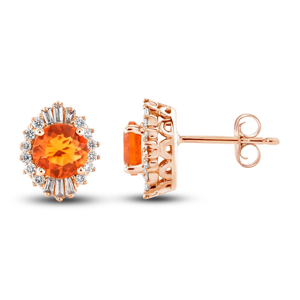 Natural Fire Opal Stud Earrings 1/5 ct tw Diamonds 10K Rose Gold 4ewgvxVP