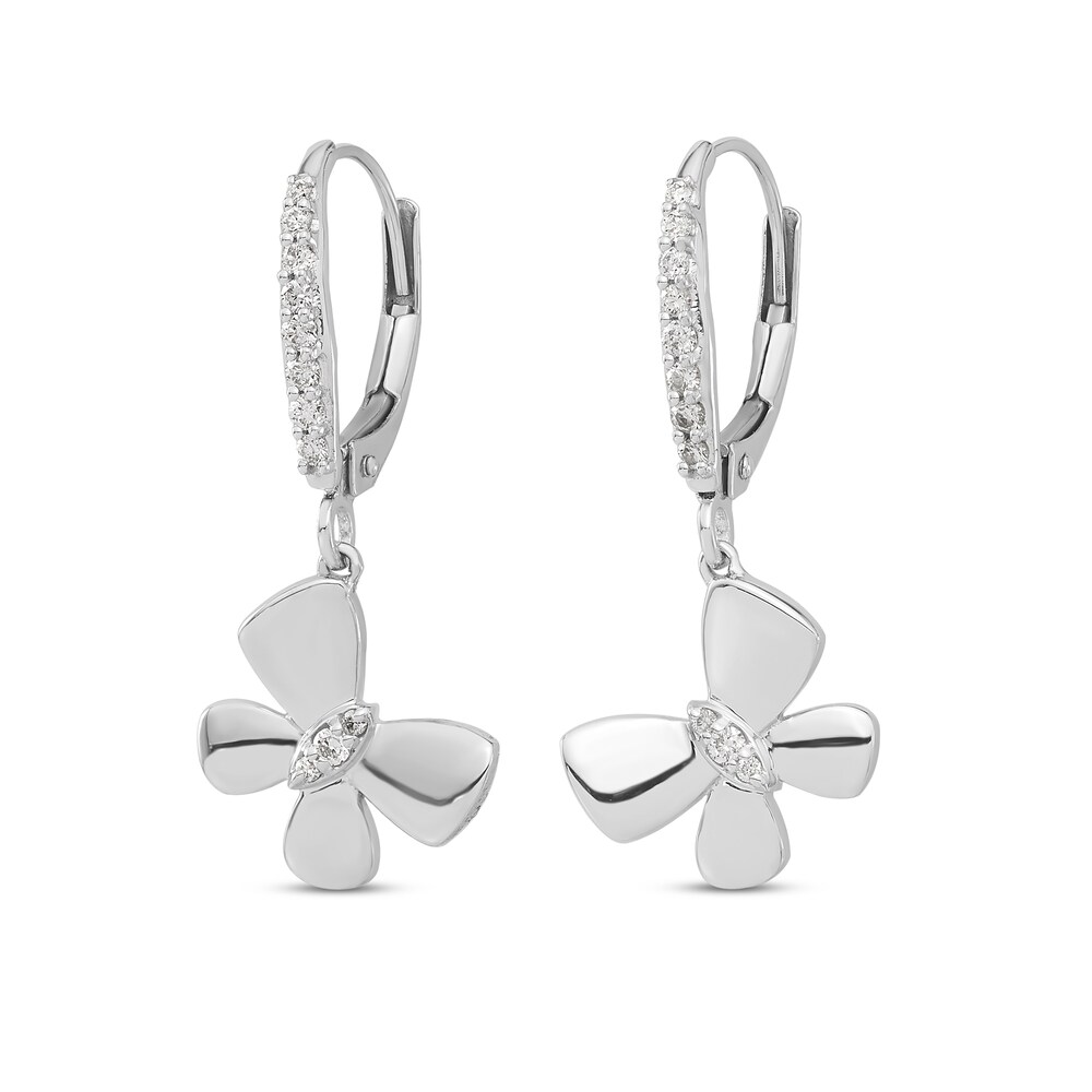Diamond Butterfly Drop Earrings 1/6 ct tw Round 14K White Gold 4pP1mSNi
