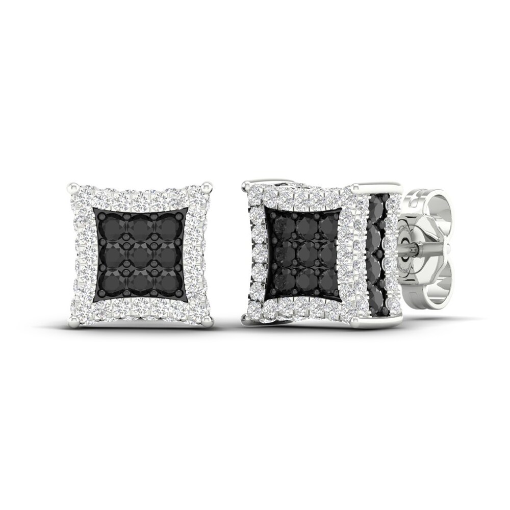 Men\'s Black Diamond Stud Earrings 1 ct tw Round 10K White Gold 4rqRWHlB