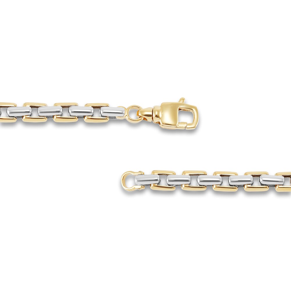 Italia D\'Oro Men\'s Square Link Chain Bracelet 14K Two-Tone Gold 4wawVLtp