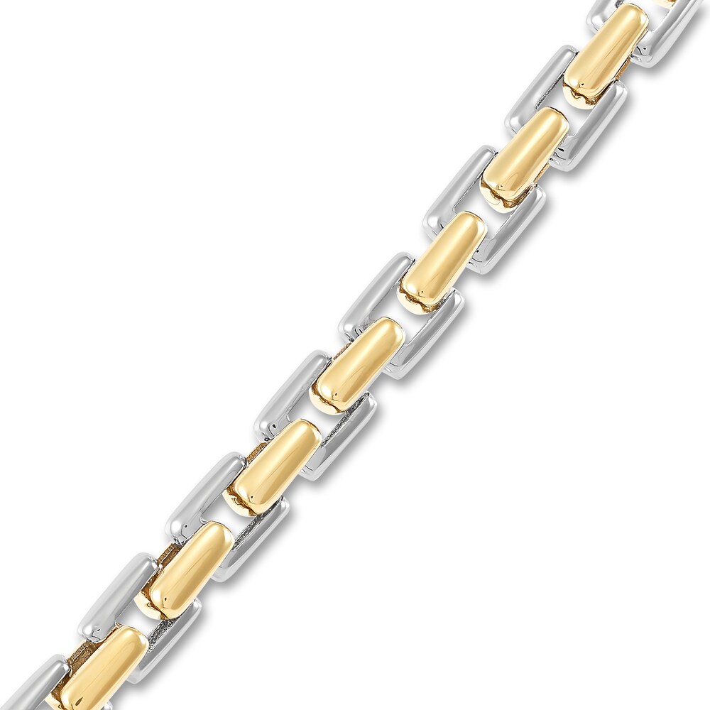 Italia D\'Oro Men\'s Square Link Chain Bracelet 14K Two-Tone Gold 4wawVLtp