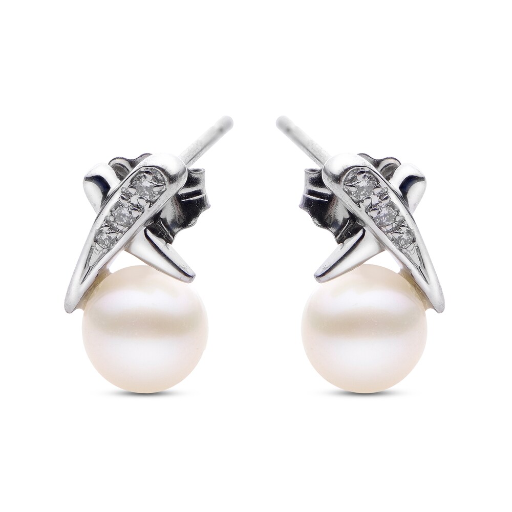 Cultured Akoya Pearl Stud Earrings Diamond Accent 14K White Gold 4yUFRgkn [4yUFRgkn]