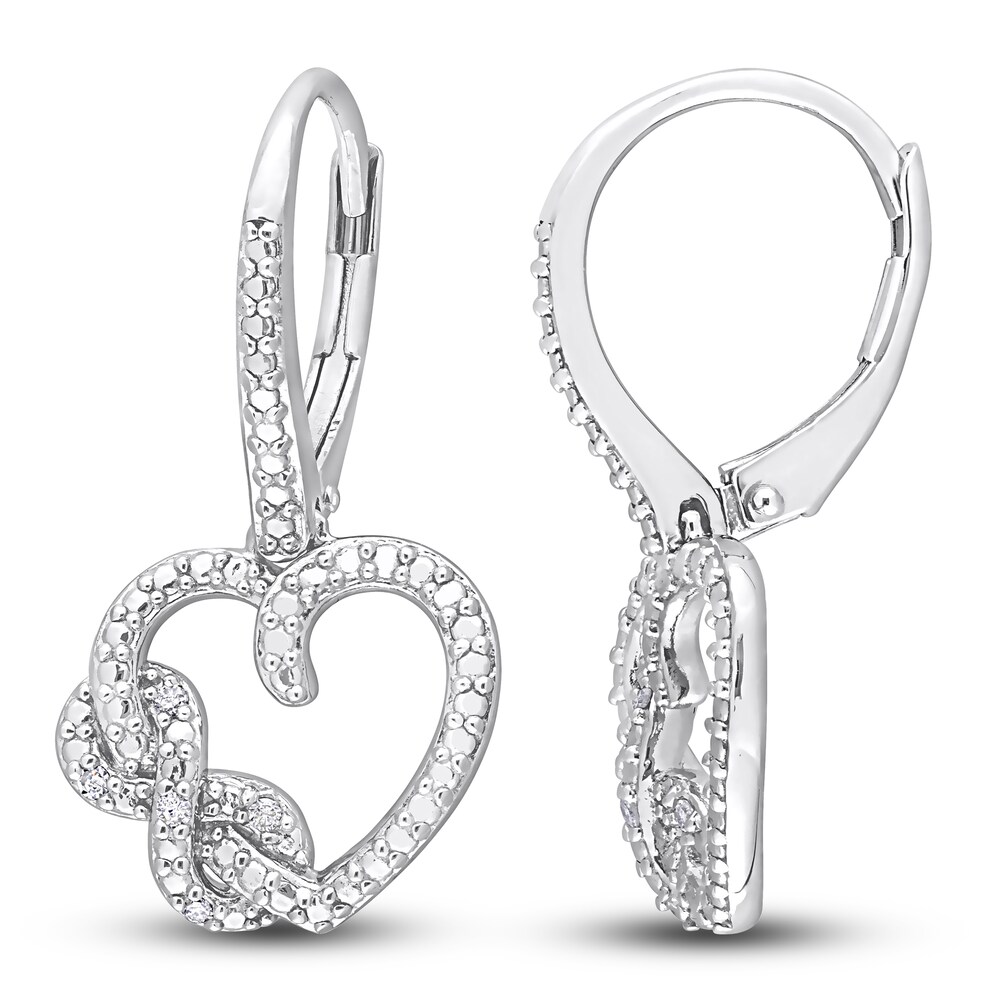 Diamond Heart Dangle Earrings 1/20 ct tw Round Sterling Silver 53gYmu9s [53gYmu9s]