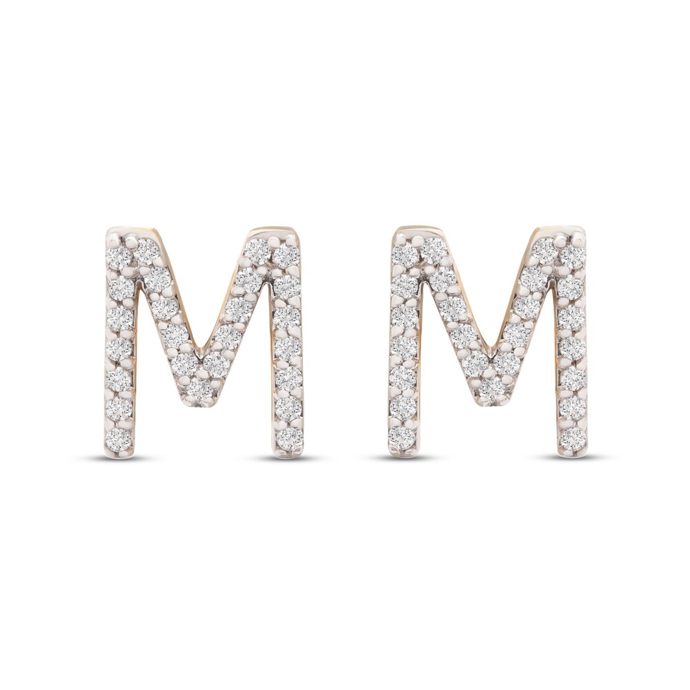 Diamond Letter M Earrings 1/10 ct tw Round 10K Yellow Gold 59sYs0SU