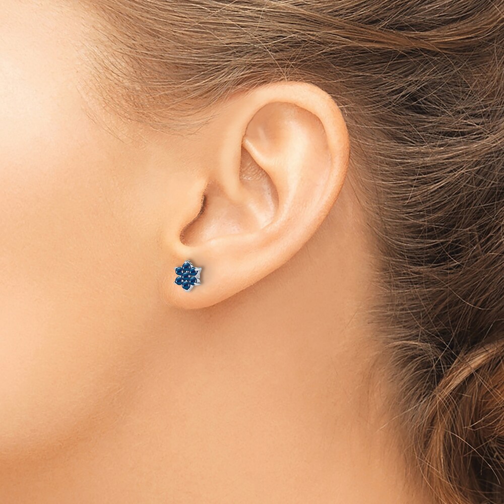 Natural Blue Sapphire Floral Stud Earrings 14K White Gold 5EkTUy4r