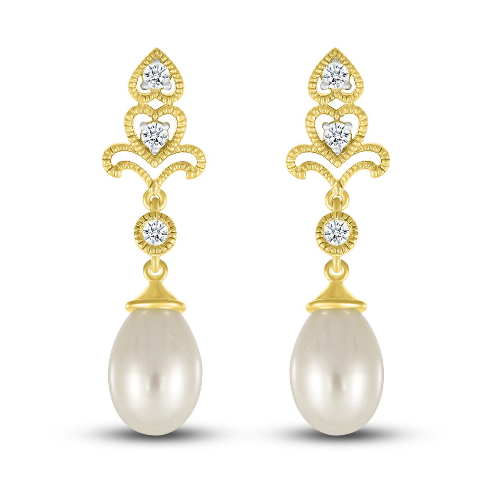 Lab-Created Sapphire & Cultured Freshwater Pearl Drop Earrings 10K Yellow Gold 5Kzz3mJs [5Kzz3mJs]