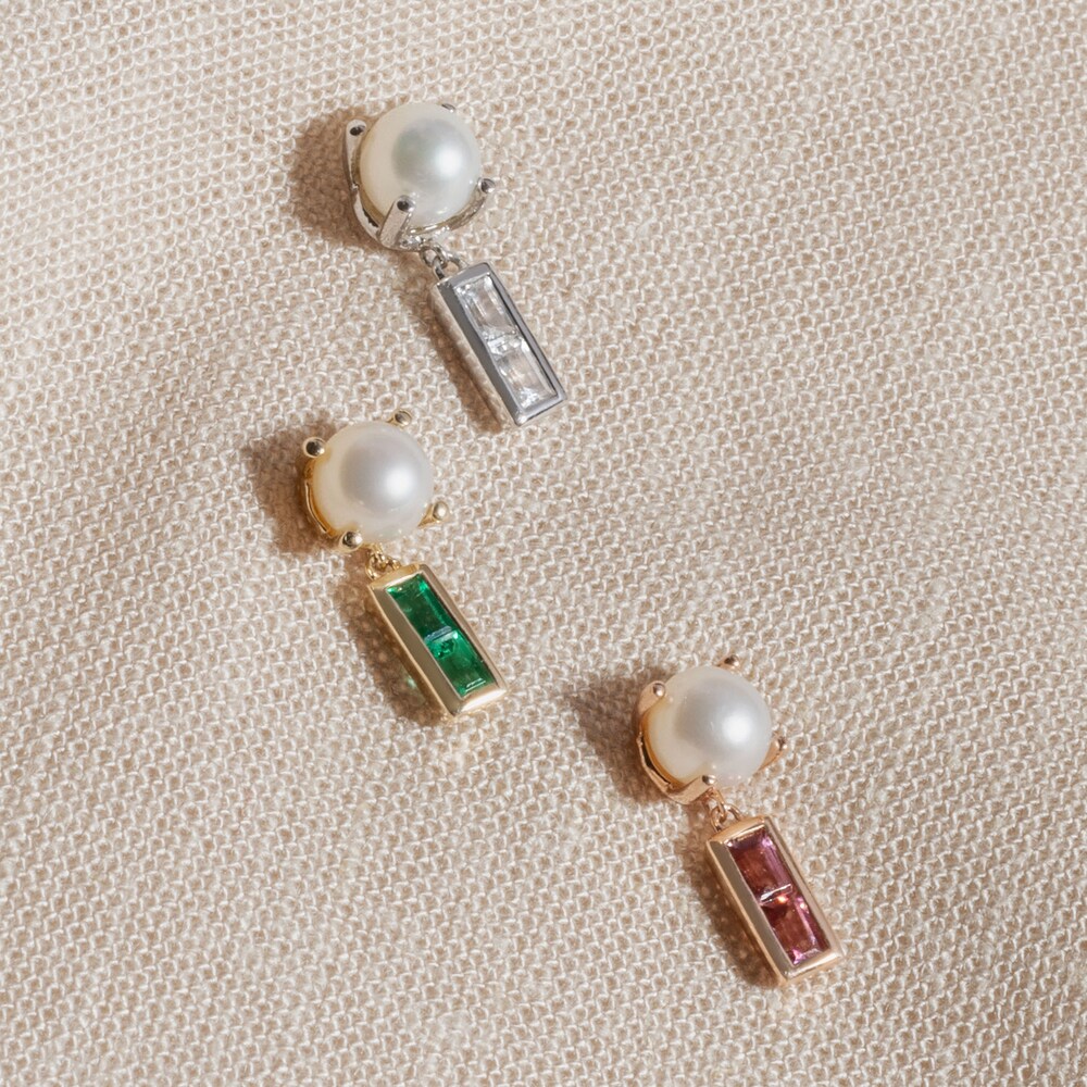Juliette Maison Natural Aquamarine Baguette and Cultured Freshwater Pearl Earrings 10K Rose Gold 5OzapJG7