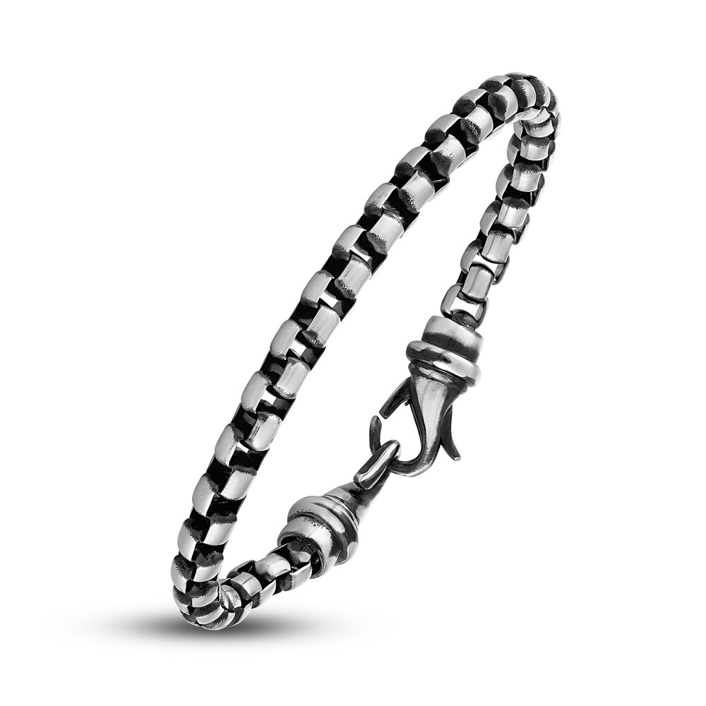 Men\'s Box Chain Bracelet Black Ion-Plated Stainless Steel 5Y1Sp8Np