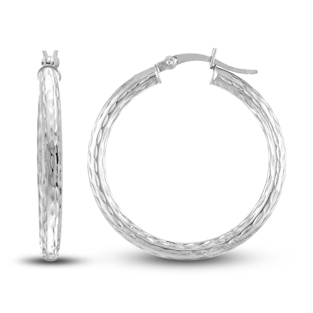 Diamond-Cut Round Hoop Earrings 14K White Gold 30mm 5YcdtN1A
