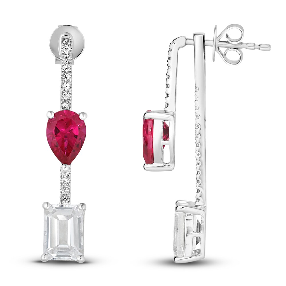 Lab-Created Ruby & Lab-Created White Sapphire Dangle Earrings 10K White Gold 5hVtqcPj