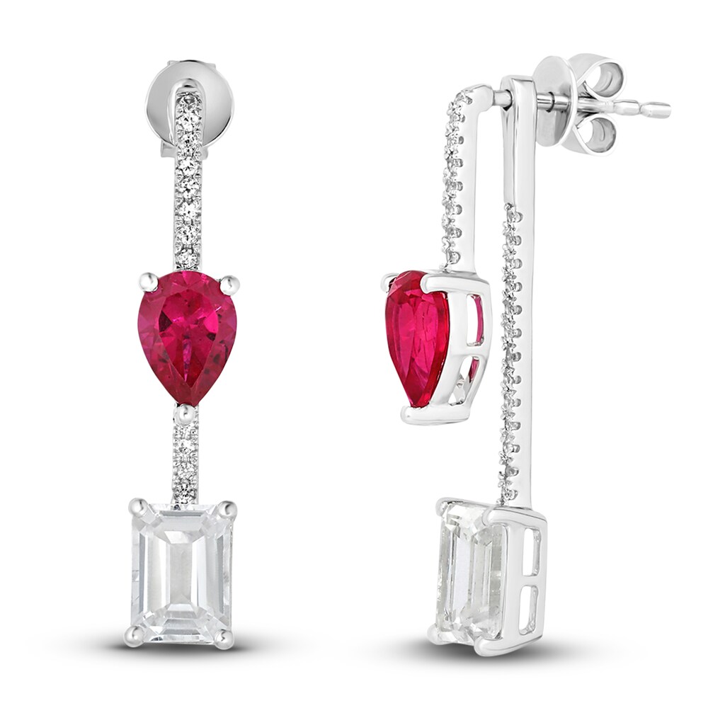 Lab-Created Ruby & Lab-Created White Sapphire Dangle Earrings 10K White Gold 5hVtqcPj