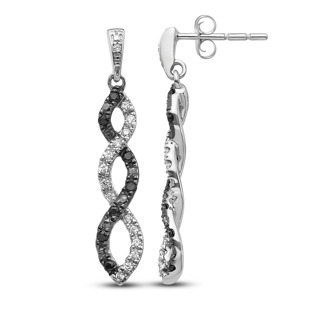 Black & White Diamond Dangle Earrings 1/4 ct tw Round 14K White Gold 5iR7bYxZ