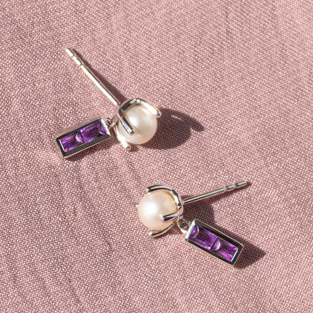 Juliette Maison Natural White Sapphire Baguette and Cultured Freshwater Pearl Earrings 10K White Gold 5mWXtFaS