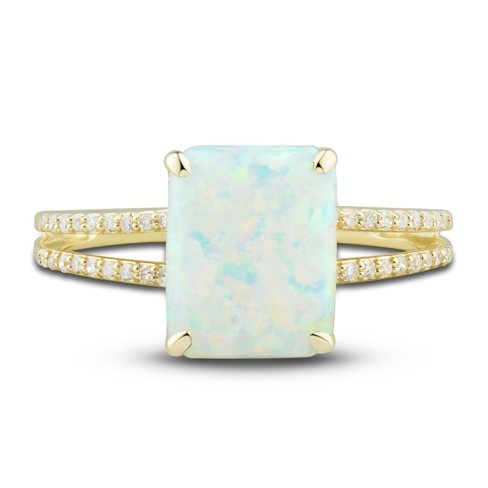 Lab-Created Opal Ring, Earring & Necklace Set 1/5 ct tw Diamonds 10K Yellow Gold 5oHpK7eO