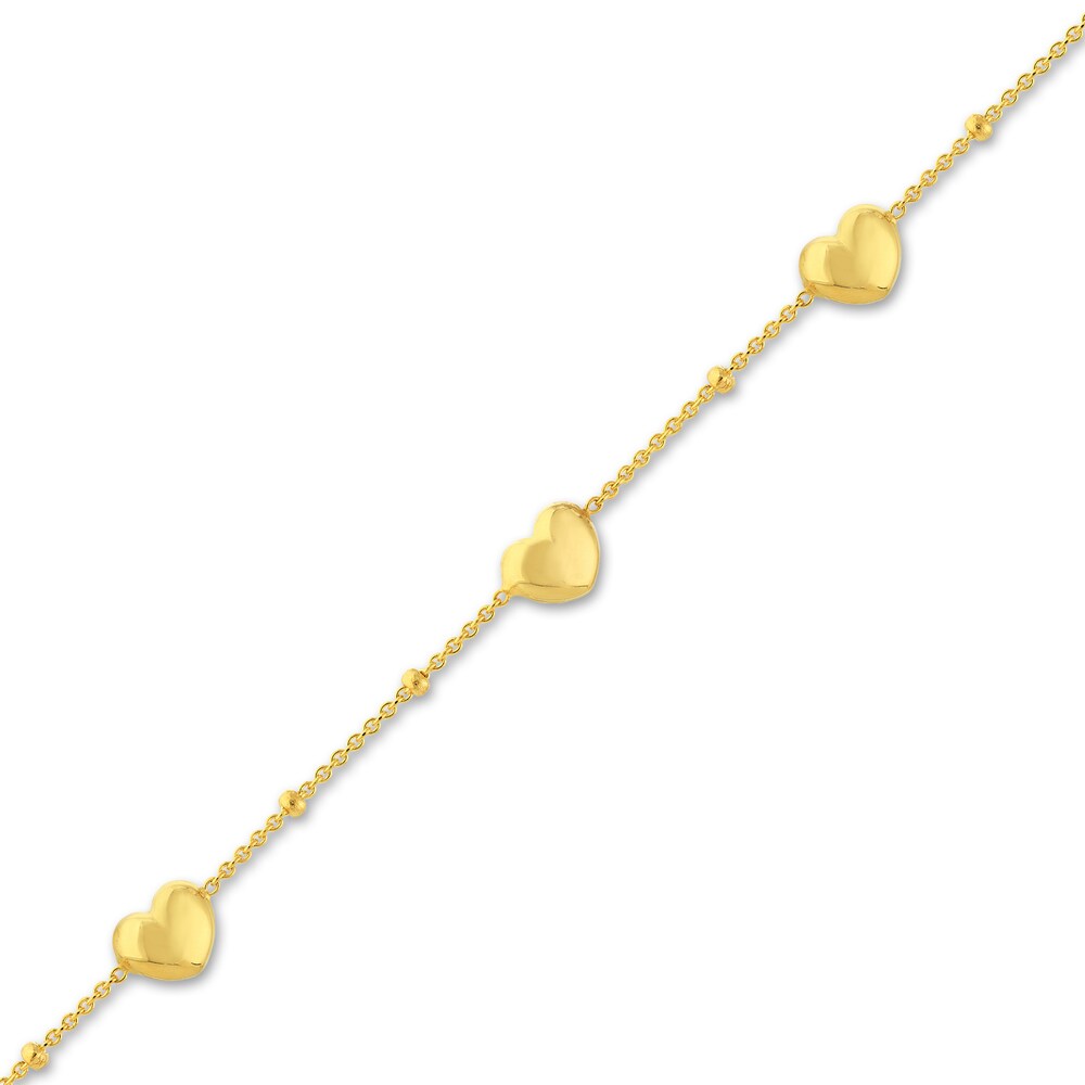 Puffy Heart Station Bracelet 14K Yellow Gold 6.8\" Adj. 64SVhZO0