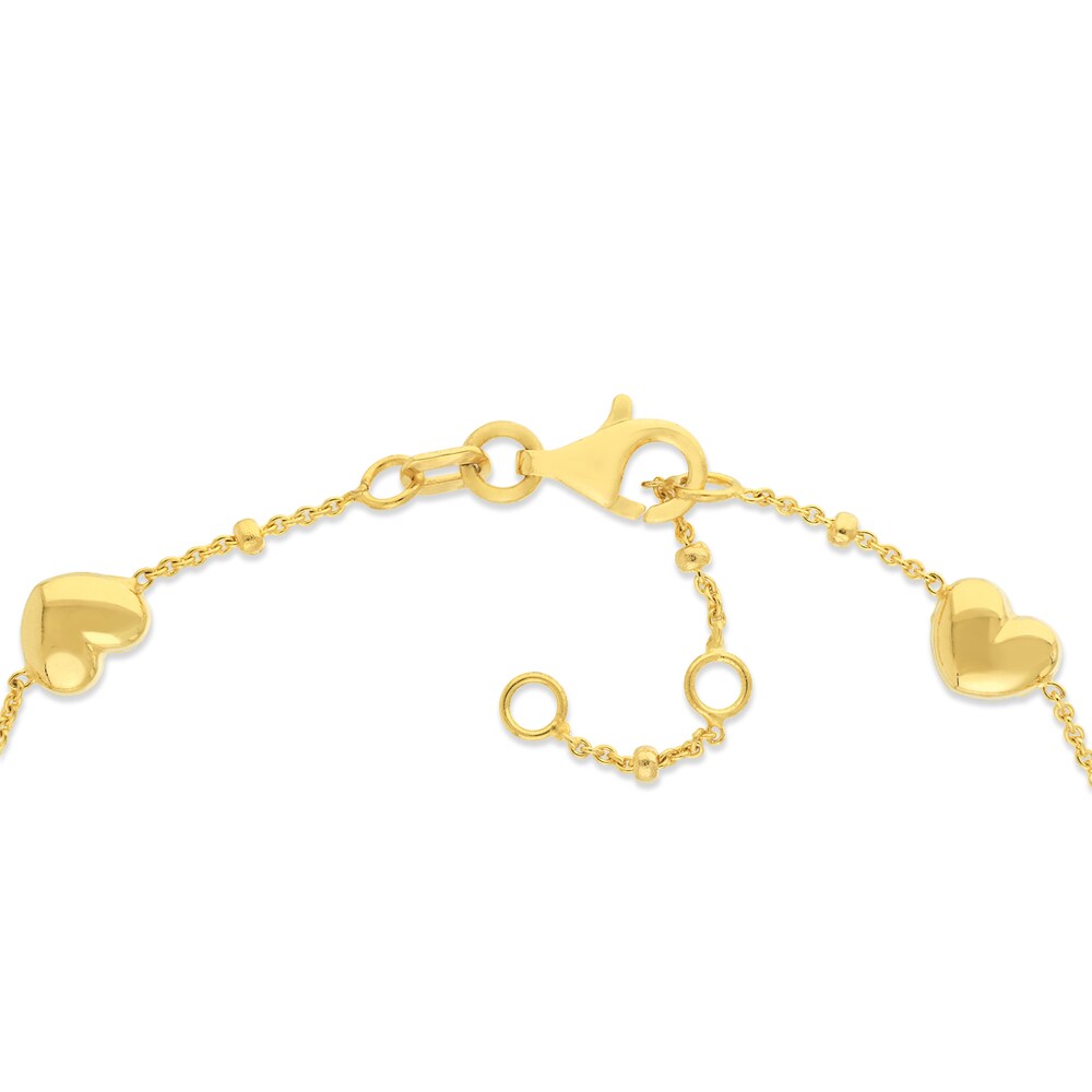 Puffy Heart Station Bracelet 14K Yellow Gold 6.8\" Adj. 64SVhZO0