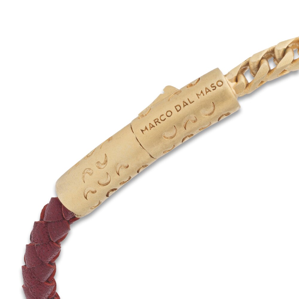 Marco Dal Maso Men\'s Red Leather Bracelet Sterling Silver/18K Yellow Gold-Plated 8\" 69lp4xS5