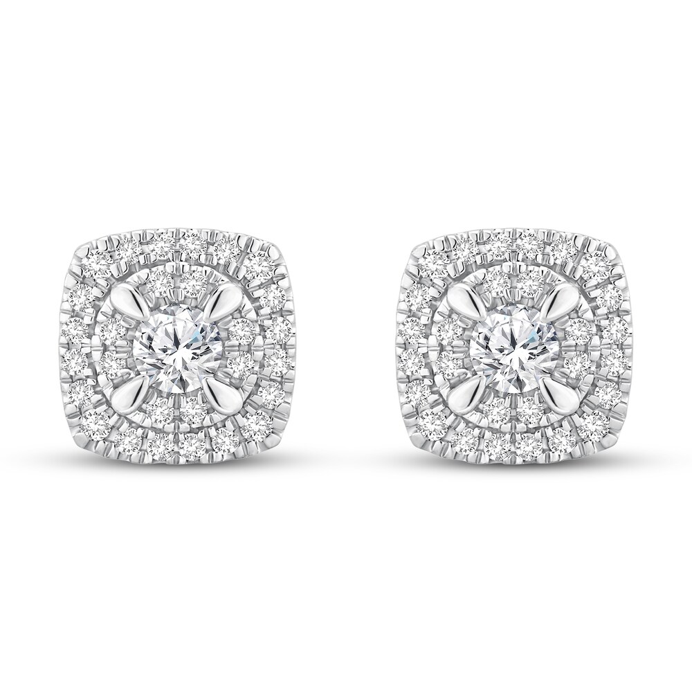 Diamond Cushion Earrings 7/8 ct tw Round 14K White Gold 6D79R74q