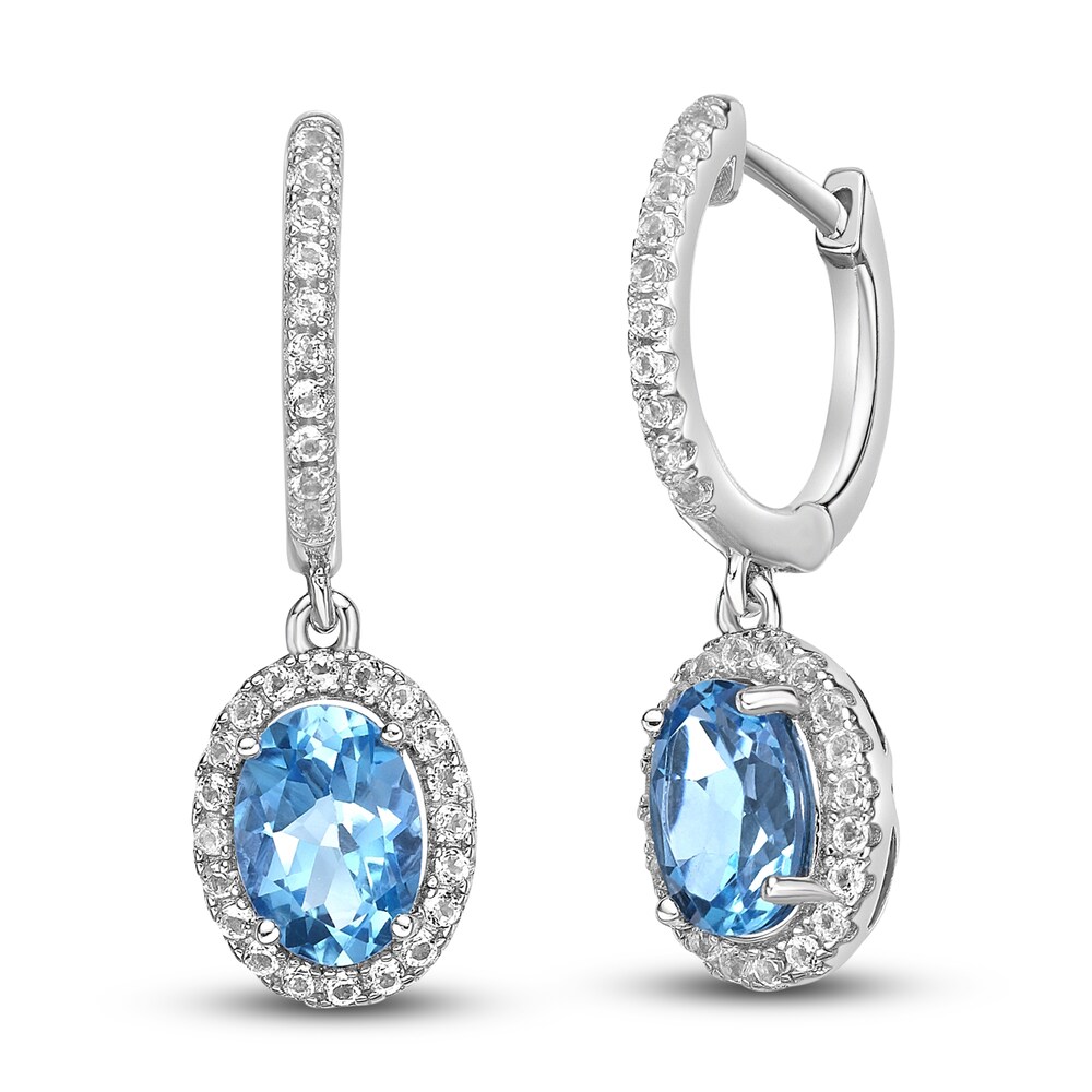 Natural Blue Topaz & Lab-Created White Sapphire Dangle Earrings Sterling Silver 6KzNAfRO