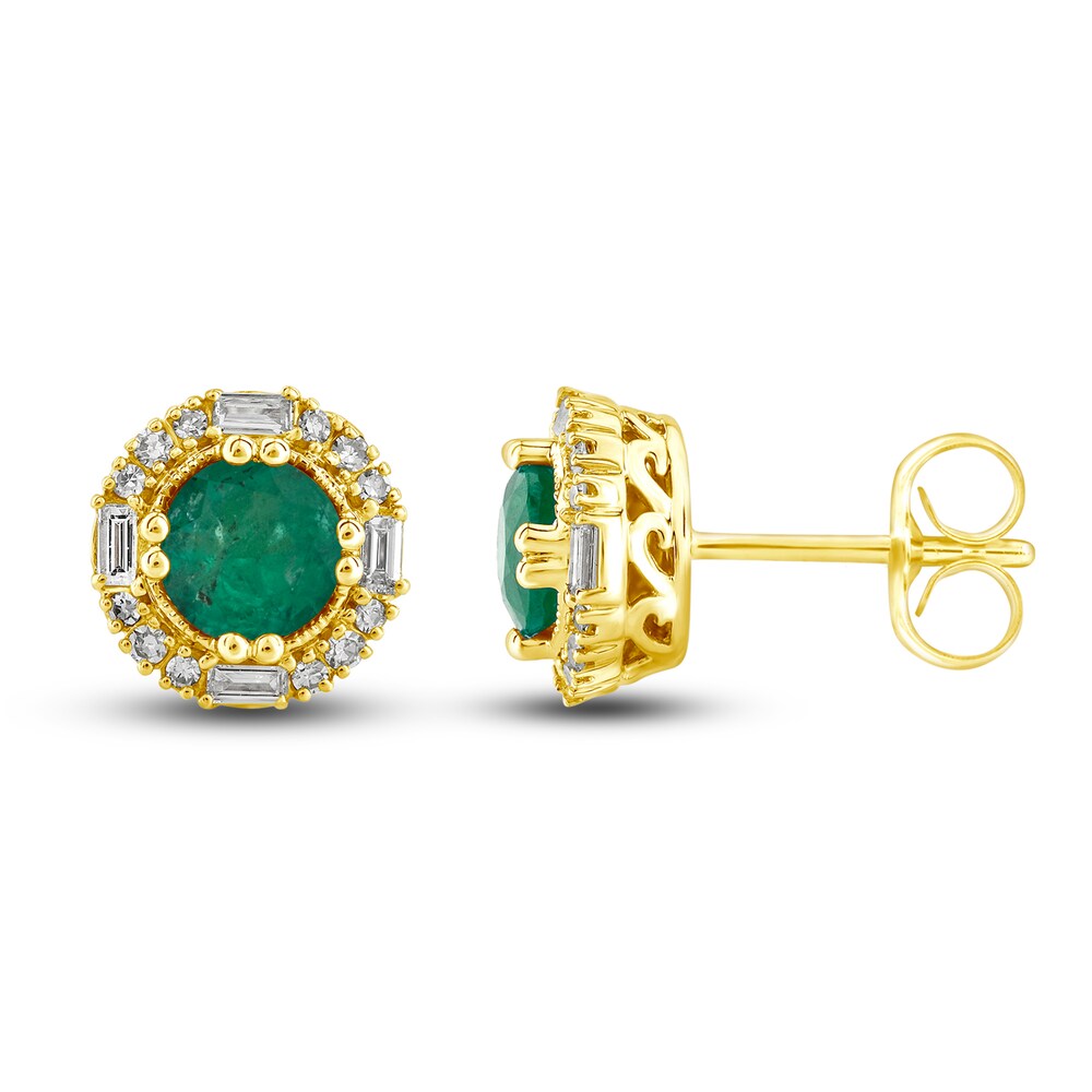 Natural Emerald Stud Earrings 1/4 ct tw Diamonds 14K Yellow Gold 6OY3LHbl