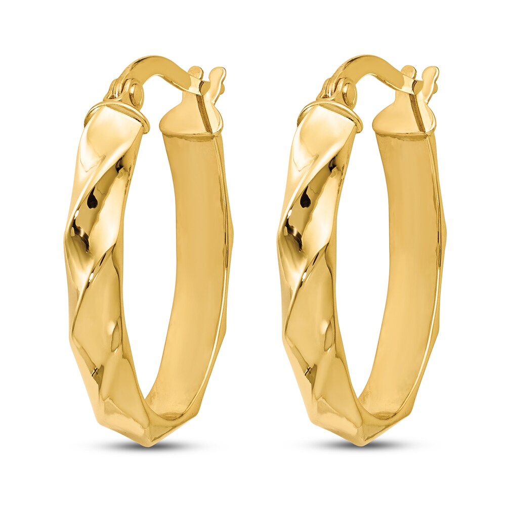 Polished and Twisted Oval Hoop Earrings 14K Yellow Gold 7BCfxlc8