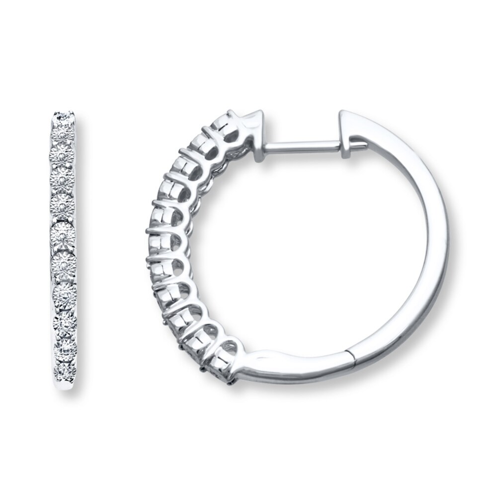 Diamond Hoop Earrings 1/15 ct tw Round-cut Sterling Silver 7BiILlFc