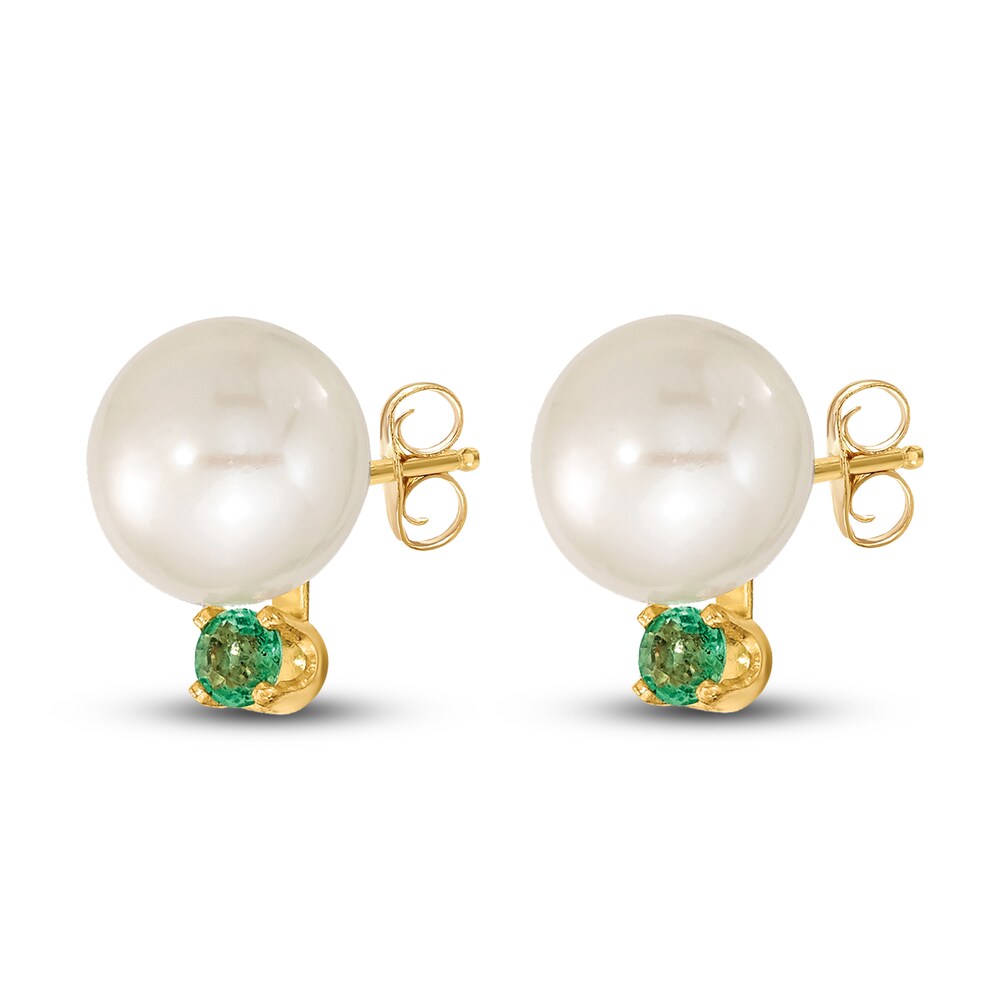 Cultured Freshwater Pearl & Natural Emerald Pendant/Earrings Set 14K Yellow Gold 7XRvhBJg