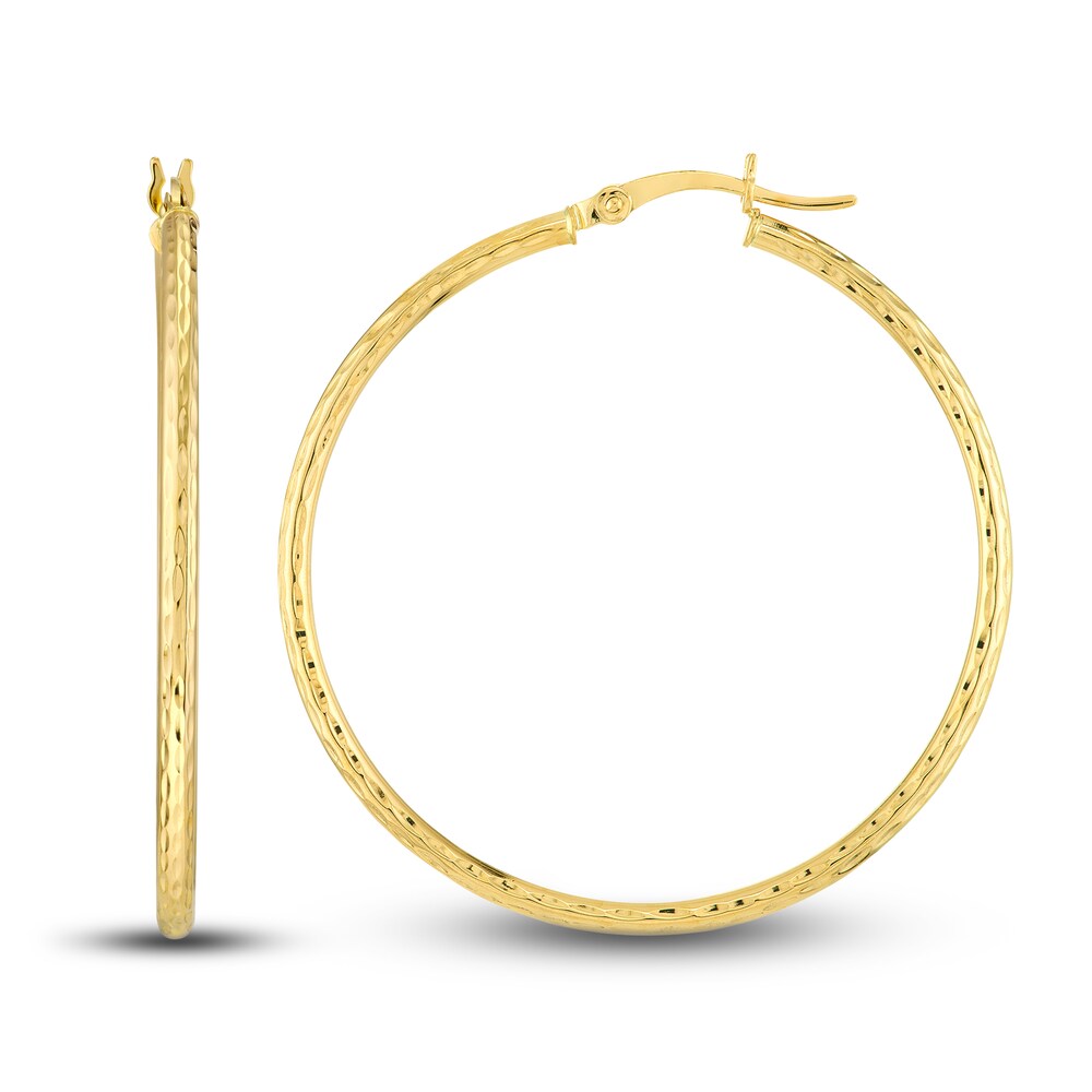 Diamond-Cut Round Hoop Earrings 14K Yellow Gold 40mm 7pOTspES